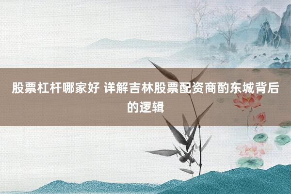 股票杠杆哪家好 详解吉林股票配资商酌东城背后的逻辑