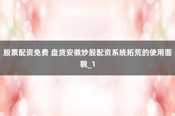 股票配资免费 盘货安徽炒股配资系统拓荒的使用面貌_1